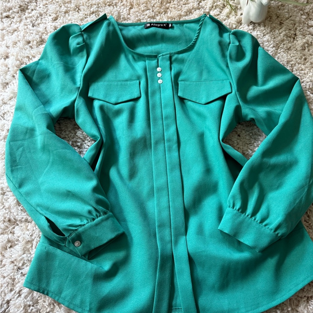 Allegra K Green Blouse with Elegant Design